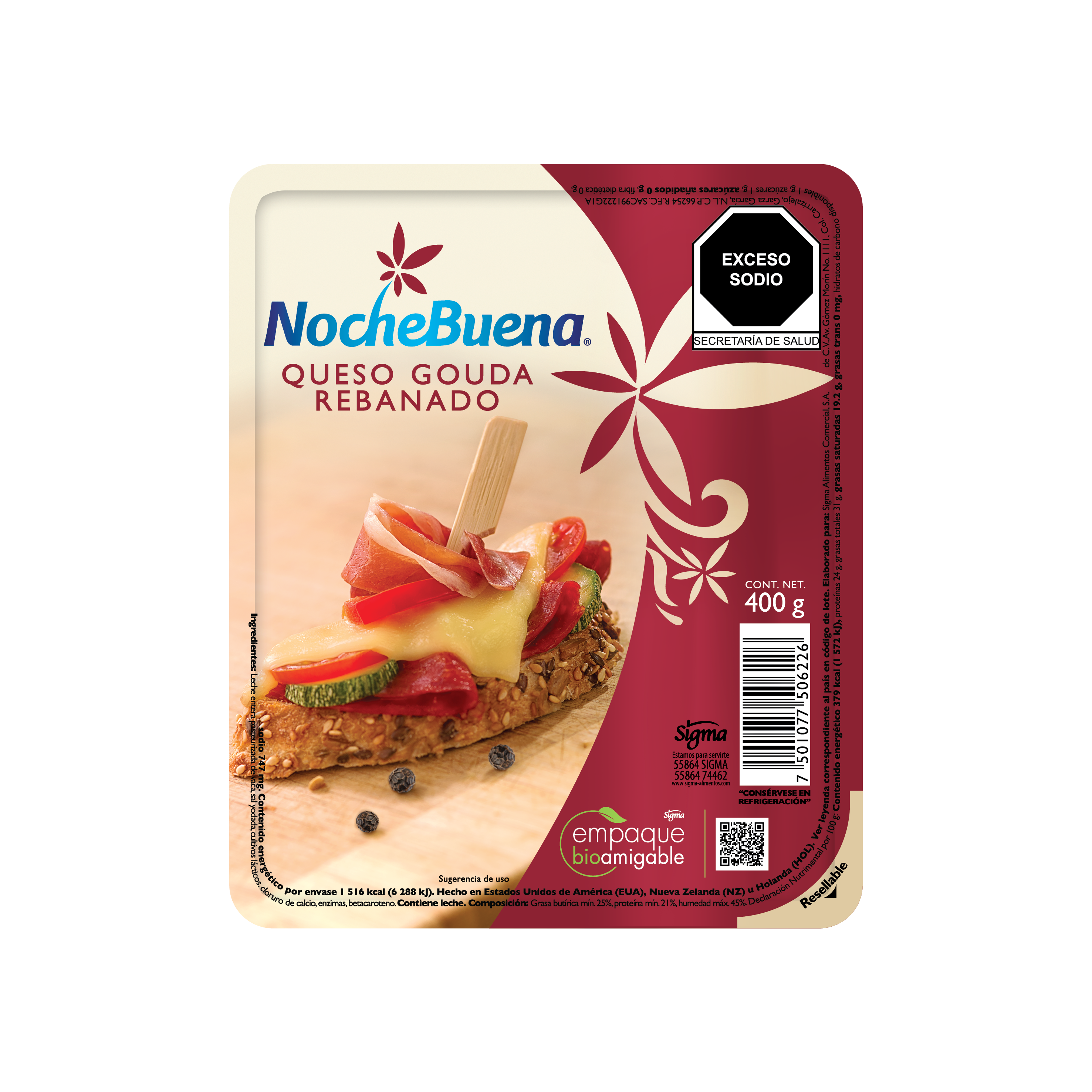 Queso Gouda Rebanado Nochebuena 400 g
